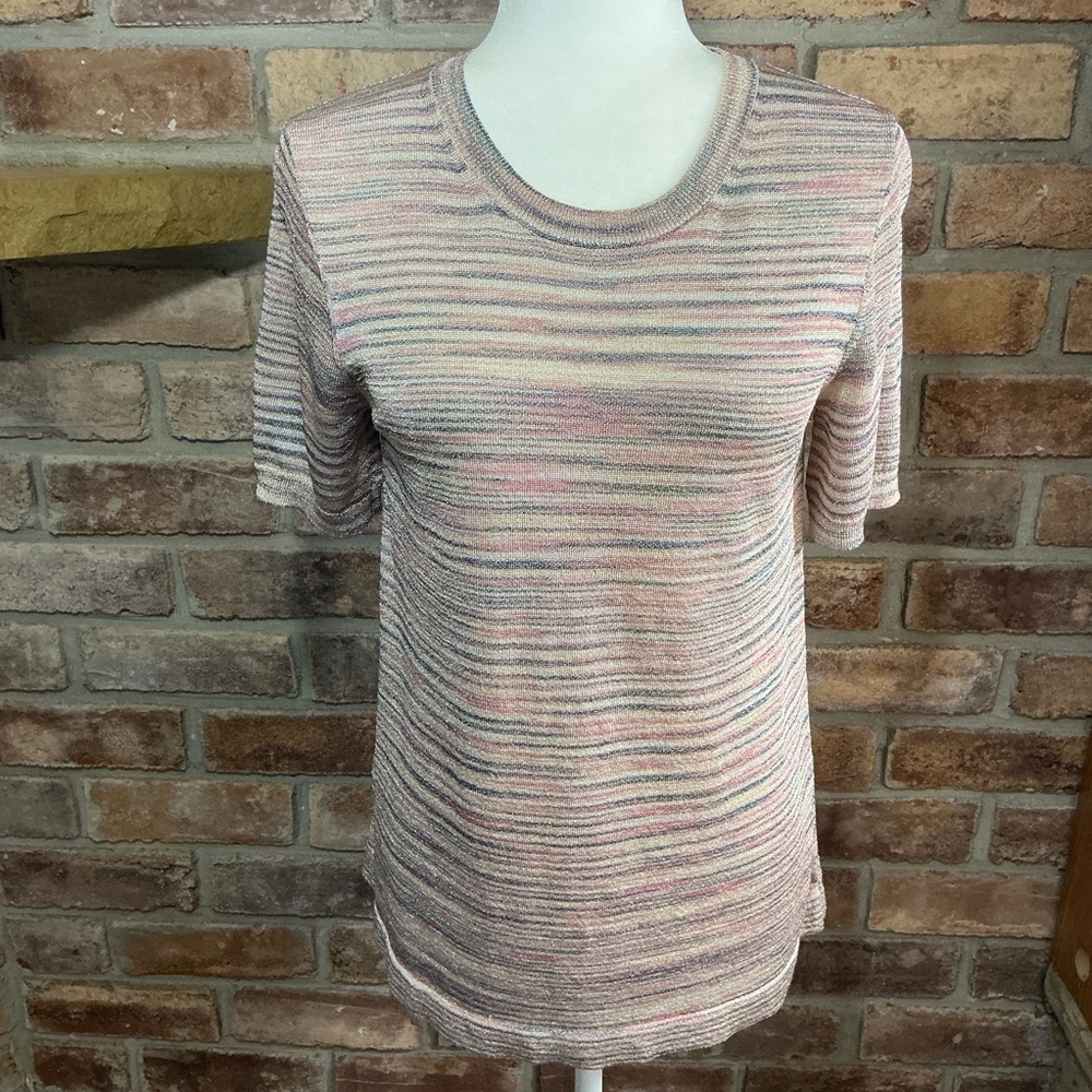 LOFT Multi-Colored Sparkly Knit Short Sleeve Top 53